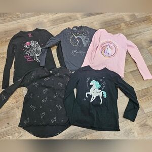 Unicorn 10/12 Long Sleeve LOT Of 5 Girls Tees 10 12 Horse Pegasus Magical